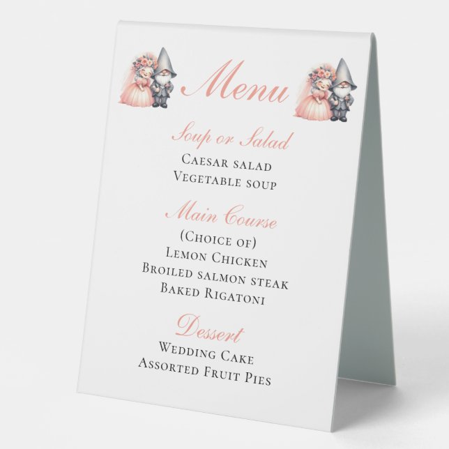 Plaque De Table Whimsical Gnome Bride & Groom Rustic Mariage Menu (Recto)