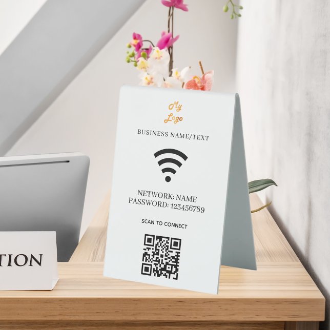 Plaque De Table Wifi business logo qr code scan to connect (Créateur téléchargé)