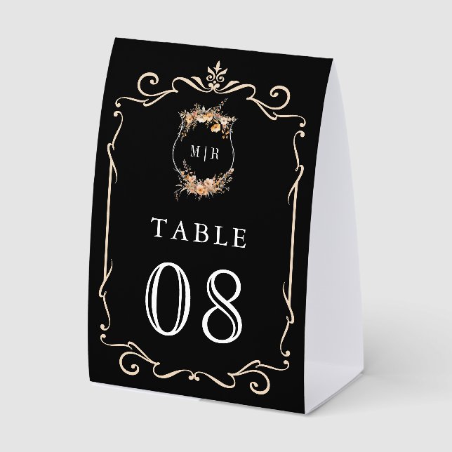 Plaque De Table Wildflower Crest Black Wedding Table Number (Recto)