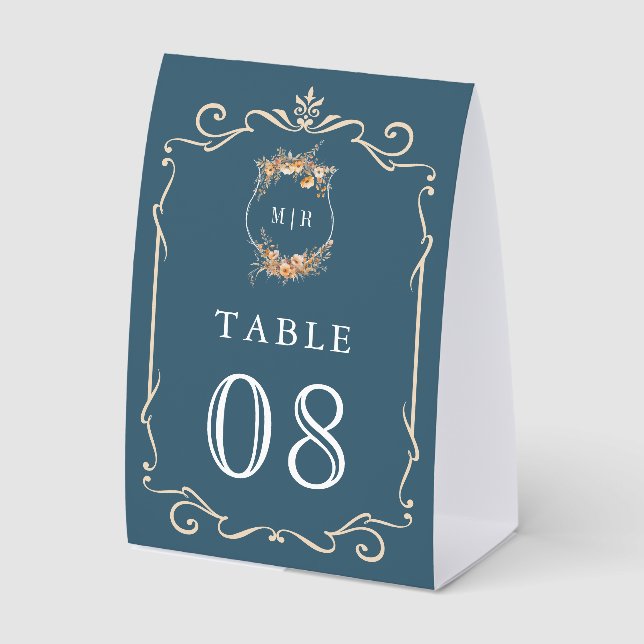 Plaque De Table Wildflower Crest Dusty Blue Wedding Table Number (Recto)