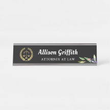Plaque d'identification d'or de jardin d'avocat de