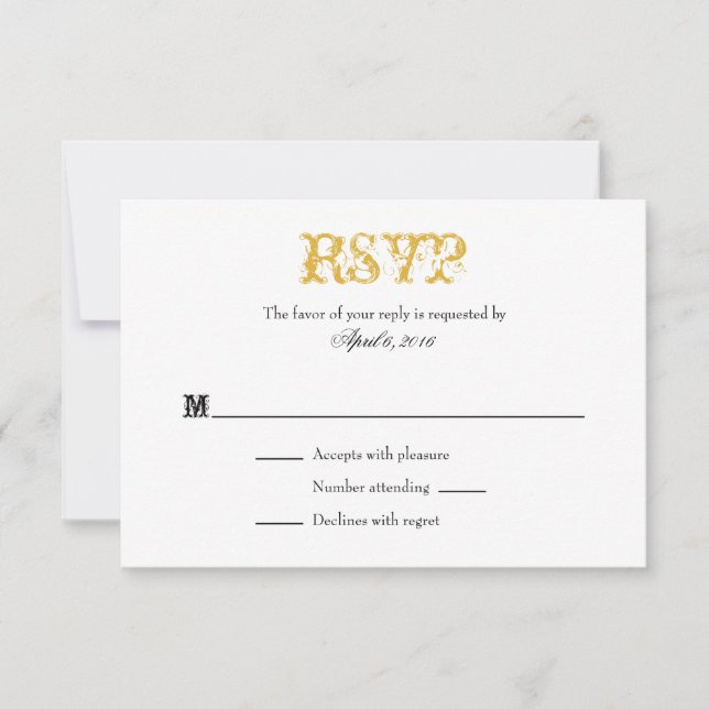 Plaque d'or blanc simple Mariage Cartes RSVP (Devant)