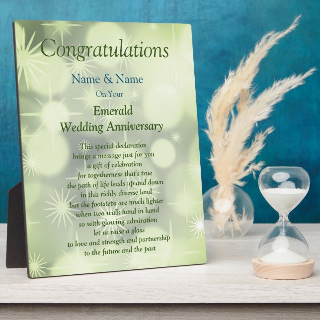 Plaque du 55e anniversaire du Mariage Emerald (Côté)