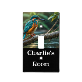 Plaque Interrupteur De Lumière Kingfisher sur la branche sur l'eau Nom Customisé