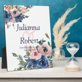 Plaque mariage rose et bleu d'aquarelle
