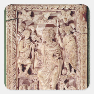 Plaque mit King David enthroned Quadratischer Aufkleber