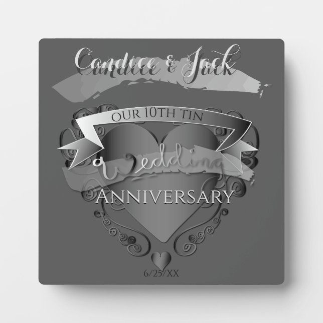 Plaque Photo 10e anniversaire du Mariage Tin Emblème cardiaque  (Devant)