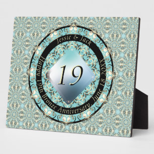 Plaque Photo 19e anniversaire du Mariage médaillon d'aquamarine