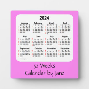 Plaque Photo 2024 Violet 52 semaines Calendrier par Janz