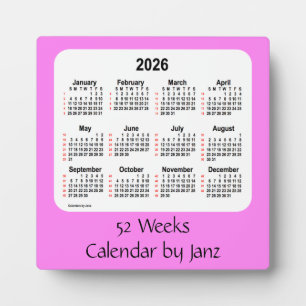 Plaque Photo 2026 Violet 52 semaines Calendrier par Janz