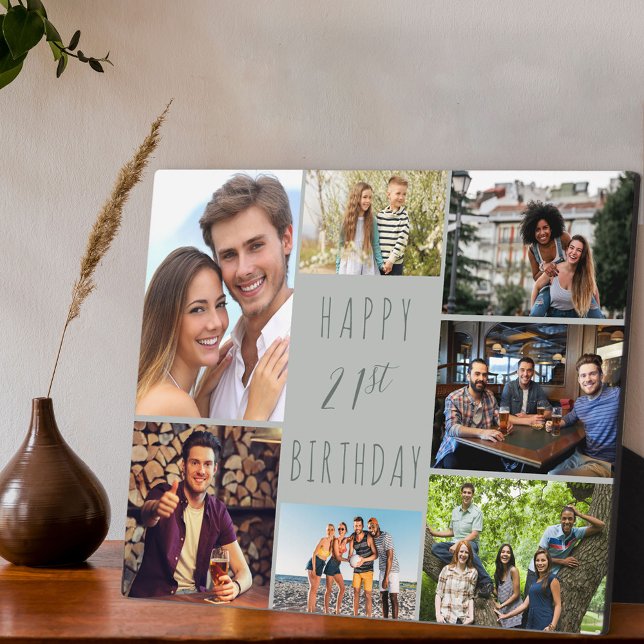 Plaque Photo 21e anniversaire 7 photo Collage Neutre Dove Grey (Créateur téléchargé)