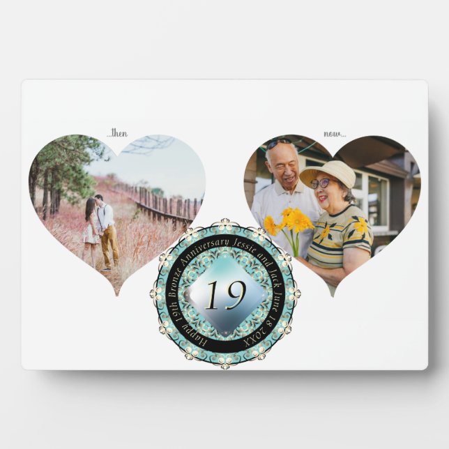 Plaque Photo 2 Photos 19e anniversaire de Mariage Acquamarine (Devant)