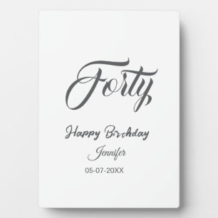 Plaque Photo 40e lettre d'anniversaire nom date année gris 