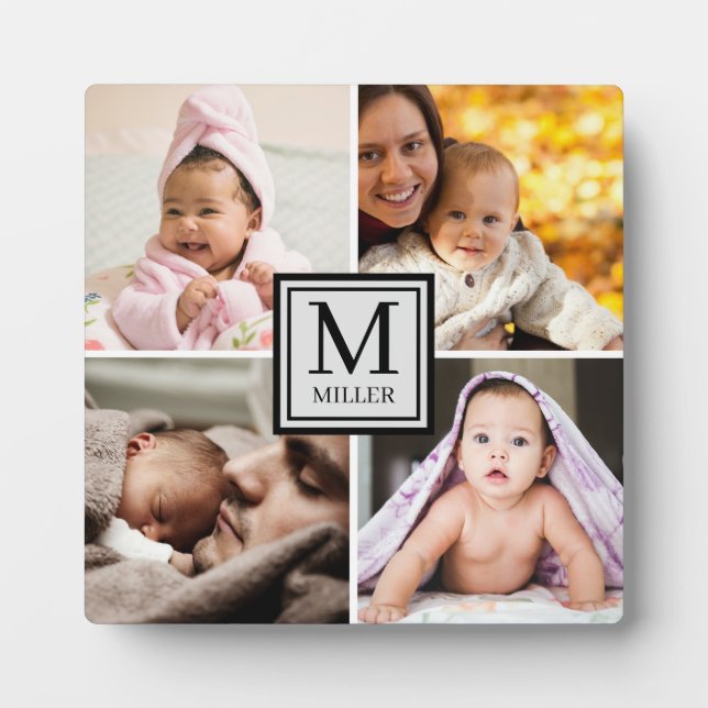 Plaque Photo 4 Photo Collage Nom de famille Monogramme (Devant)