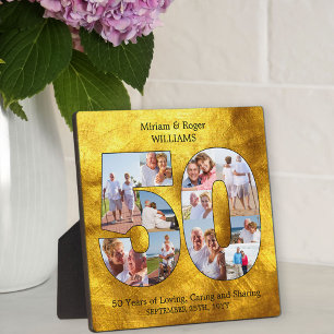 Plaque Photo 50e Anniversaire de Mariage Collage Photo Noir Or