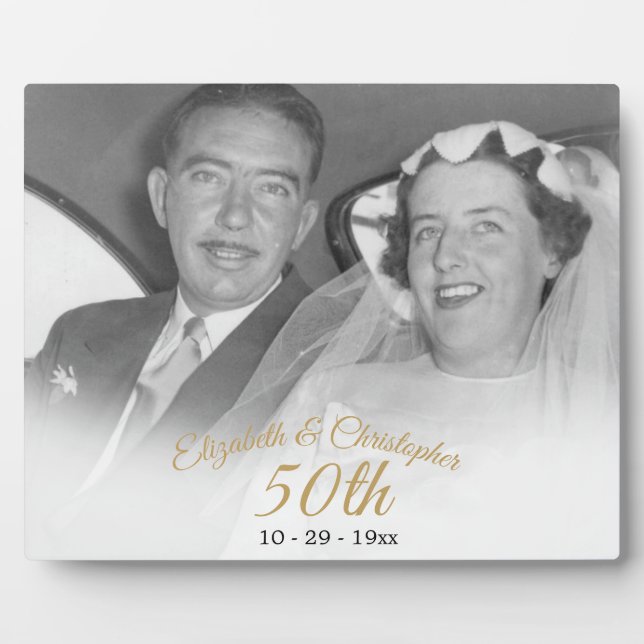 Plaque Photo 50e anniversaire de Mariage Photo Black Gold Elega (Devant)