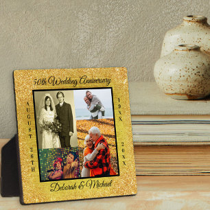 Plaque Photo 50th Wedding Anniversary Gold Glitter Photo