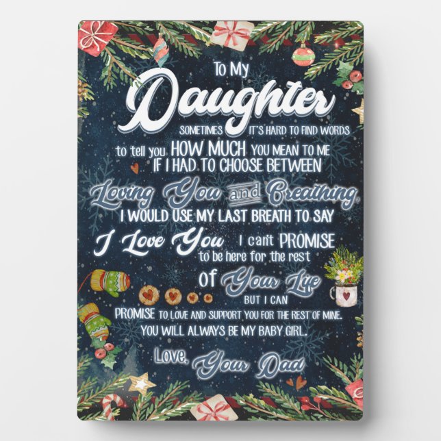 Plaque Photo À Mon Cadeau Fille, Lettre De Noël À Fille (Devant)