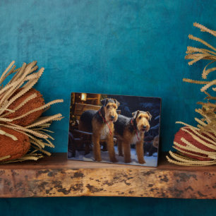 Plaque Photo Airedale Snowy Sleigh Ride Décor de Noël