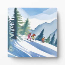 Allons skier | Peinture d'aquarelle d'hiver