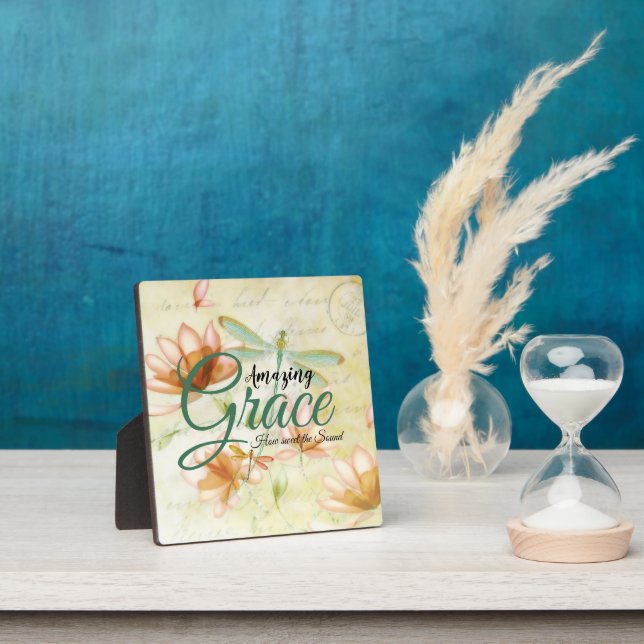 Plaque Photo Amazing Grace Flowers and dragonfly (Insitu)