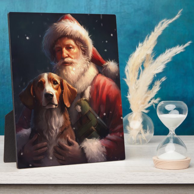 Plaque Photo American English Foxhound Santa Claus Noël (Côté)