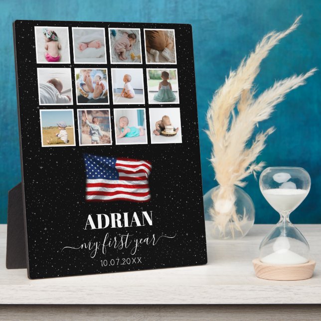 Plaque Photo American Flag Baby First Year Photo Collage (Côté)