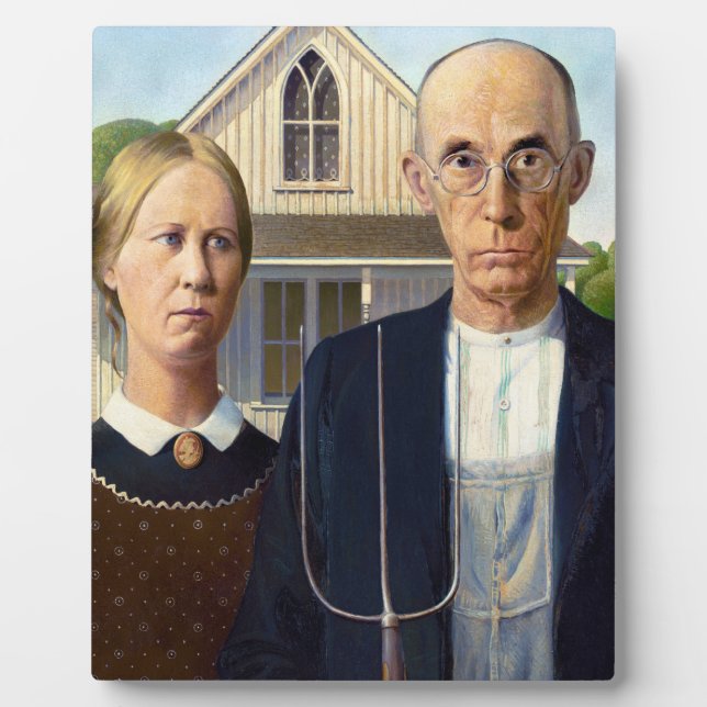 Plaque Photo American gothique classique peinture Grant Wood (Devant)