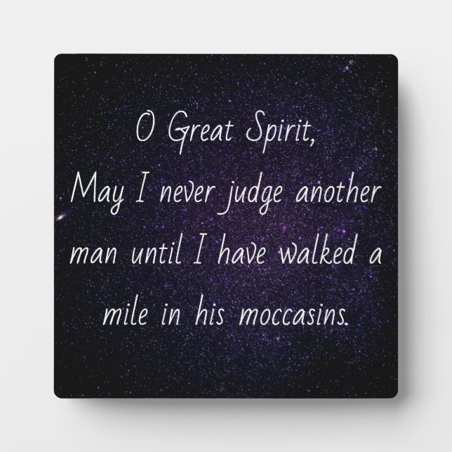 Plaque Photo Amérindien "Marchez un mile dans ses moccasins" (Devant)