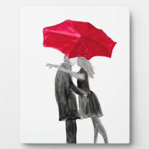 Plaque Photo Amour couple avec parapluie rouge
