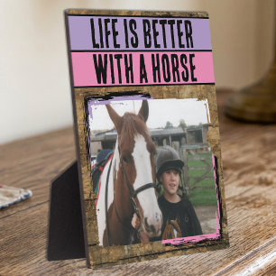 Plaque Photo Amoureux des chevaux rustique 1 photo violet rose