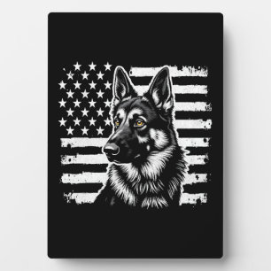 Plaque Photo Amoureux du chien berger allemand Drapeau américai