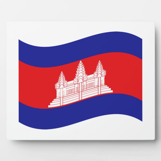 Plaque Photo Angkor Vat Drapeau Cambodgien Vague (Devant)