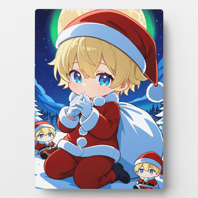 Plaque Photo Anime Chibi Santa Boy Christmas Framed Art (Devant)