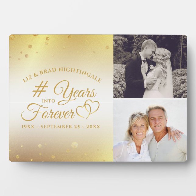Plaque Photo Anniversaire Coeurs d'or ans en FOREVER 2 Photo (Devant)
