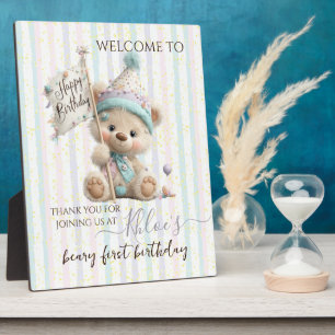 Plaque Photo Anniversaire Ourson Pastel