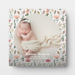 Plaque Photo Annonce de naissance photo bébé floral