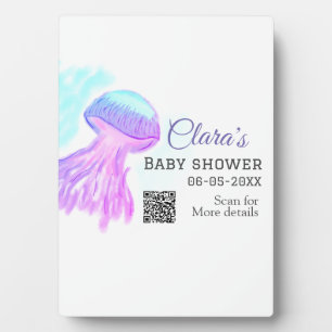 Plaque Photo Aquarelle bleu violet pastel méduse bébé chausson