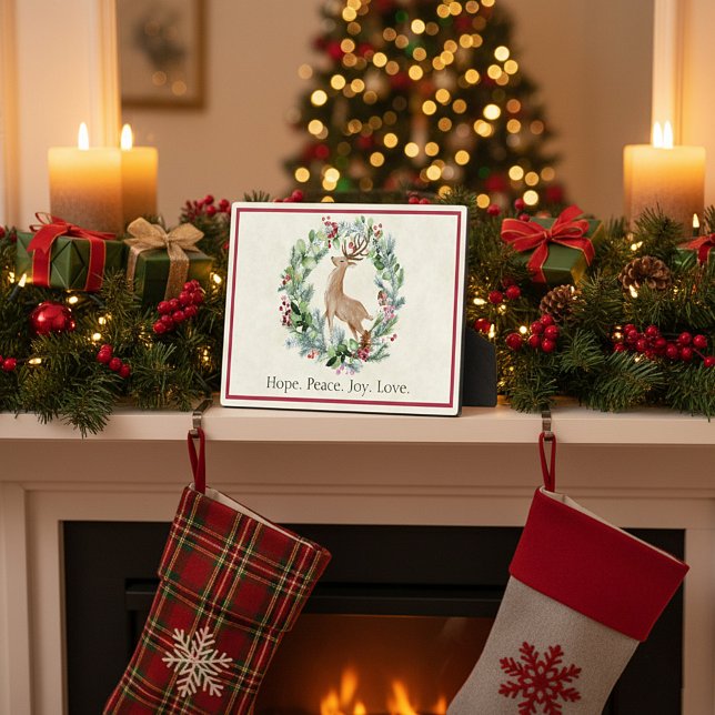 Plaque Photo Aquarelle couronne de Noël avec cerf coutume (Créateur téléchargé)