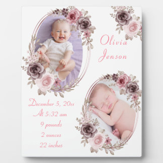 Plaque Photo Aquarelle Florale Rose Cute Bébé Fille Photo