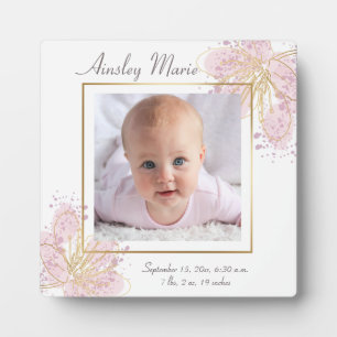 Plaque Photo Aquarelle Florale Rose Cute Bébé Fille Photo