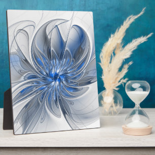 Plaque Photo Aquarelle gris bleu Abstrait Fractal Art Flower