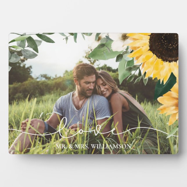 Plaque Photo Aquarelle jaune moderne tournesols Mariage photo (Devant)
