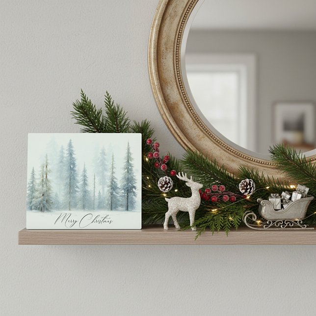 Plaque Photo Aquarelle neige arbres personnalisés Noël (Créateur téléchargé)