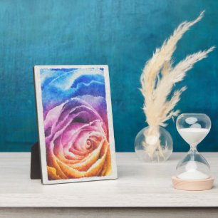 Plaque Photo Aquarelle Rose arc-en-ciel