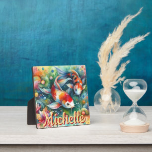 Plaque Photo Aquarelle Whimsical Koi Fish Personnalisée