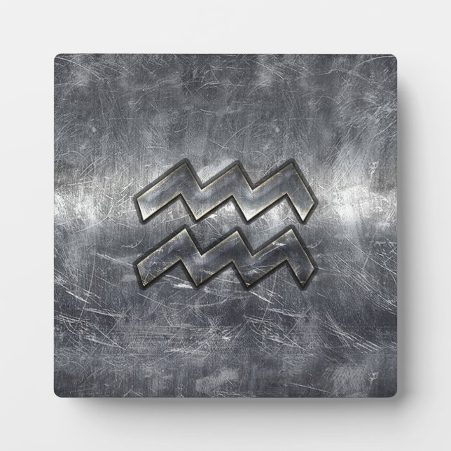 Plaque Photo Aquarius Symbole Grunge Distressed Silver Steel (Devant)