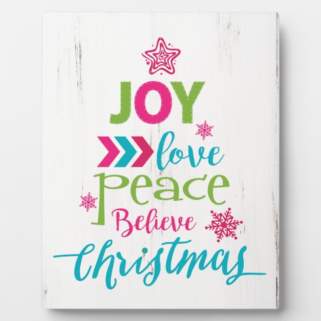 Plaque Photo Arbre de Noël - Joy Love Peace Believe (Devant)