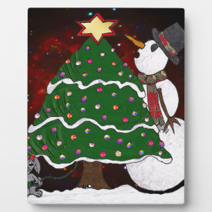 Plaque Photo Arbre de Noël Snowman Surprise Art Imprimer