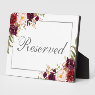 Plaque Photo Argent Floral Bourgogne Réservé 5x7 Tableau
